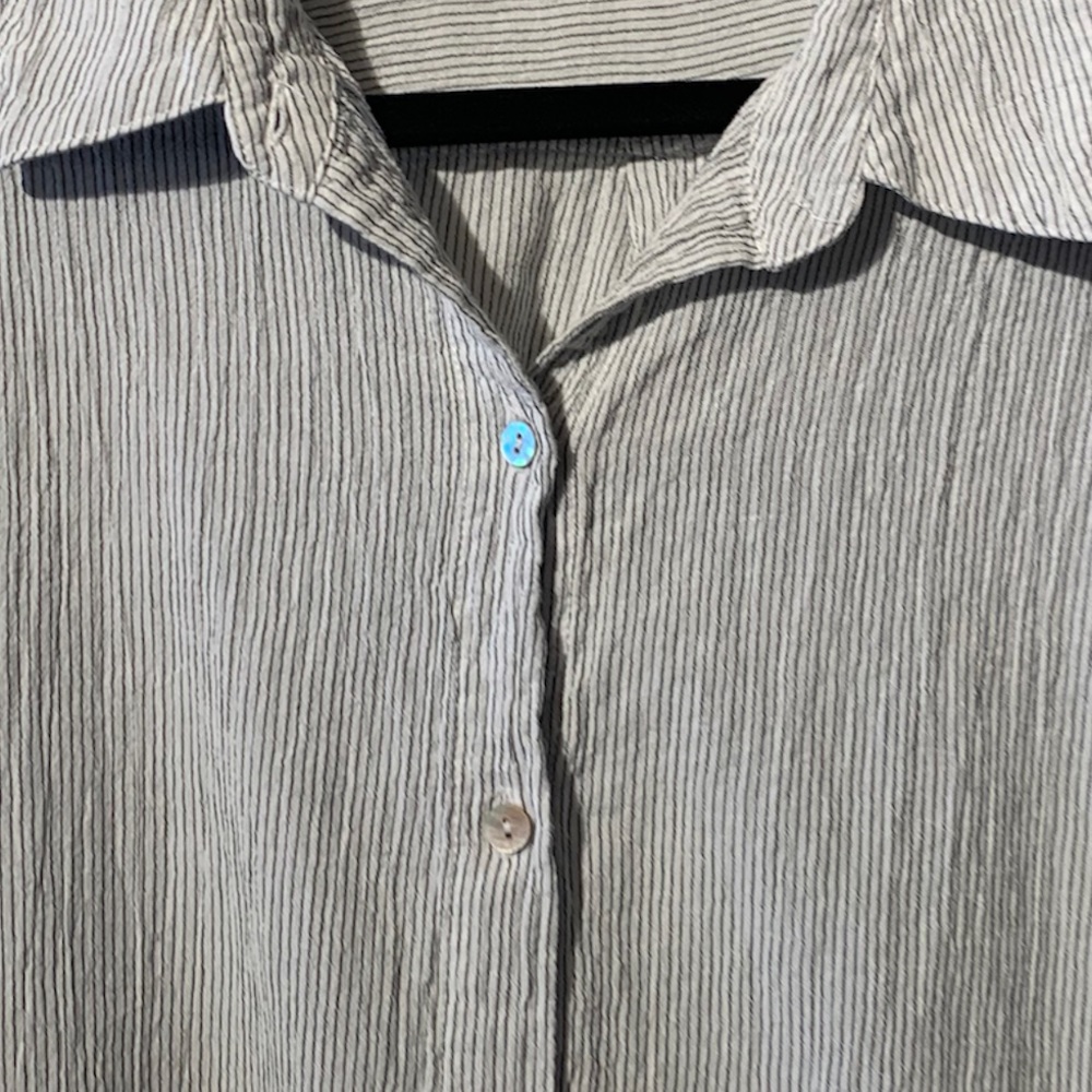 Eileen Fisher Striped Button-Up Crinkled Blouse - Picture 10 of 10